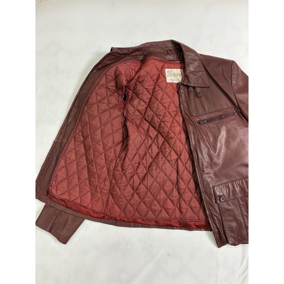 Vintage Saxony Genuine Leather Jacket Men 40 Maroon Quilted Lined Retro - Picture 9 of 16